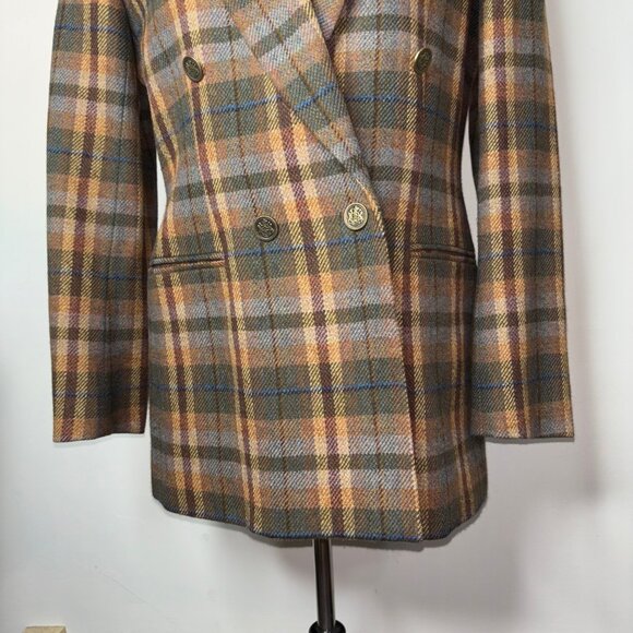 Vintage Evan Picone Tweed Double Breasted Blazer Size 4 Brown Plaid Wool Jacket - Picture 4 of 16